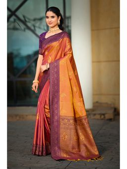 Fashion Petals - Copper Soft Silk Woven Work Traditional Saree with Unstitched Blouse