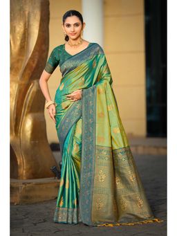 Fashion Petals - Sea Green Women Soft Silk Woven Work Traditional Saree with Unstitched Blouse