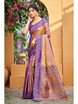 Fashion Petals - Royal Purple Soft Silk Woven Work Traditional Saree with Unstitched Blouse