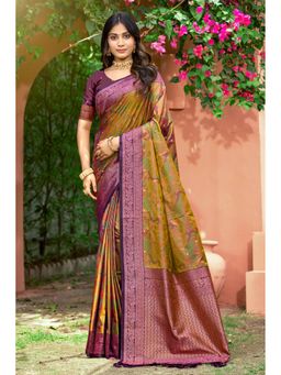 Fashion Petals - Mustard Women Soft Silk Woven Work Traditional Saree with Unstitched Blouse