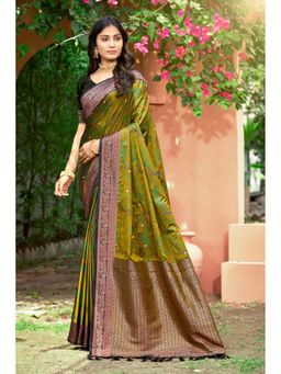 Fashion Petals - Olive Soft Silk Woven Work Saree with Unstitched Blouse