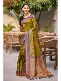 Fashion Petals - Olive Women Soft Silk Woven Saree with Unstitched Blouse