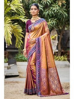 Fashion Petals - Gold Soft Silk Woven Work Traditional Saree with Unstitched Blouse