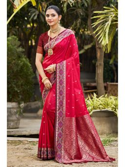 Fashion Petals - Ruby Pink Soft Silk Woven Work Traditional Saree with Unstitched Blouse