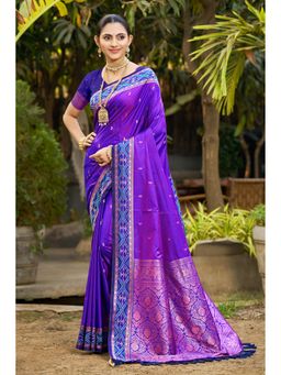 Fashion Petals - Purple Soft Silk Woven Work Traditional Sari