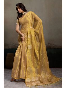 Mysilklove - Women Yellow Tissue Woven Saree with Unstitched Blouse