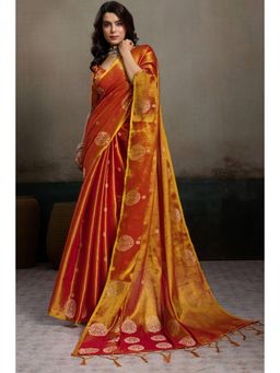 Mysilklove - Women Orange Tissue Woven Saree with Unstitched Blouse