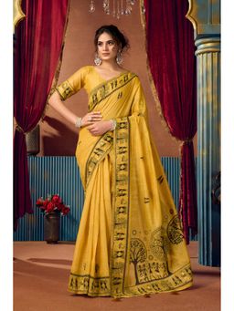 Mysilklove - Jonquil Yellow Woven Modal Cotton Saree with Unstitched Blouse