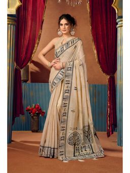 Mysilklove - Seashell Cream Woven Modal Cotton Saree with Unstitched Blouse