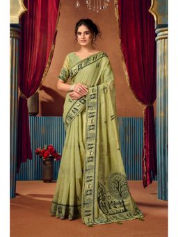Mysilklove - Pista Green Woven Modal Cotton Saree with Unstitched Blouse
