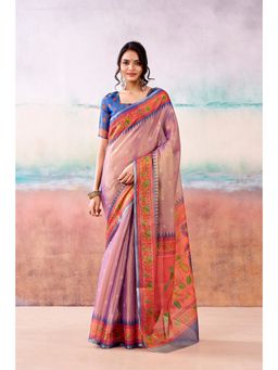 BFM - Lavender Tissue Traditional Printed Saree with Unstitched Blouse