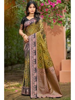 Sangam Prints - Olive Soft Silk Woven Work Traditional Saree with Unstitched Blouse