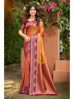 Sangam Prints - Yellow Soft Silk Woven Work Traditional Saree with Unstitched Blouse