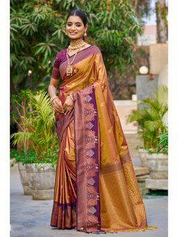 Sangam Prints - Copper Soft Silk Woven Work Traditional Saree with Unstitched Blouse