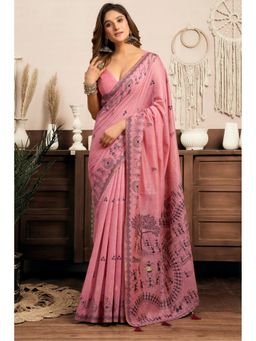Mysilklove - Spanish Pink Woven Modal Cotton Saree with Unstitched Blouse