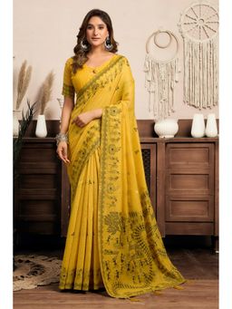 Mysilklove - Corn Yellow Woven Modal Cotton Saree with Unstitched Blouse
