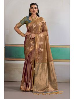 Mysilklove - Bister Brown Banarasi Handloom Tusshar Saree with Unstitched Blouse
