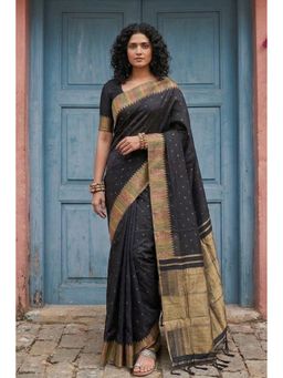 Mysilklove - Women Black Banarasi Woven Saree with Unstitched Blouse
