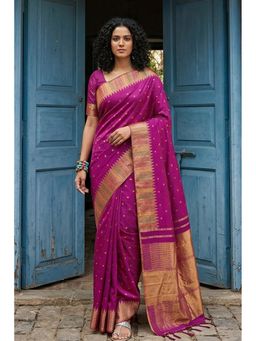 Mysilklove - Women Pink Banarasi Woven Saree with Unstitched Blouse