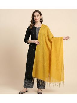 MUFFLY - Yellow Elegant Embroidered Cotton Ethnic Tassel Border Dupatta