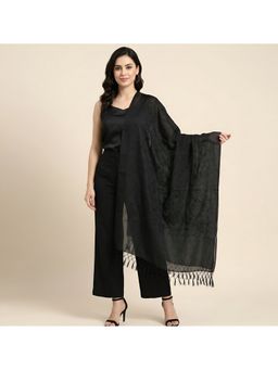 MUFFLY - Elegant Black Embroidered Cotton Ethnic Tassel Border Dupatta