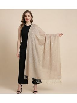 MUFFLY - Elegant Beige Embroidered Cotton Ethnic Tassel Border Dupatta