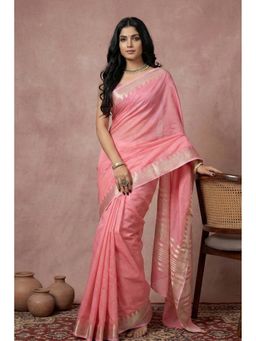 Mysilklove - Baby Pink Woven Banarasi Soft Silk Saree with Unstitched Blouse