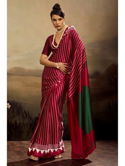 Mysilklove - Women Purple Satin Stripes Saree with Unstitched Blouse