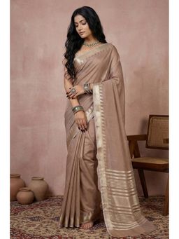 Mysilklove - Walnut Brown Woven Banarasi Soft Silk Saree with Unstitched Blouse