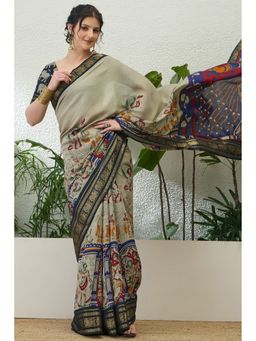 Mysilklove - Women Grey Cotton Abstract Saree with Unstitched Blouse