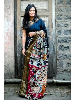 Mysilklove - Women Black Cotton Abstract Saree with Unstitched Blouse
