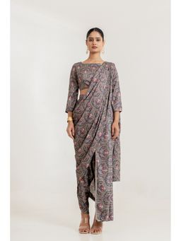 Pasha India - Black Botanica Stitched Blouse Saree