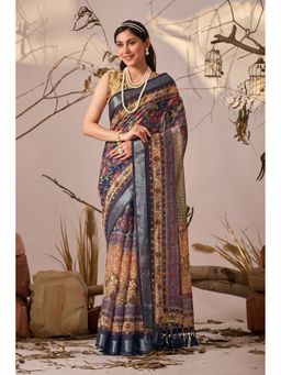 AMRUTKALA SAREES - Women Multi-Color Linen Floral Saree with Unstitched Blouse