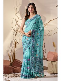 AMRUTKALA SAREES - Women Blue Georgette Printed Saree with Unstitched Blouse