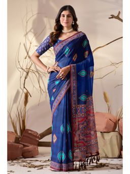AMRUTKALA SAREES - Women Blue Georgette Printed Saree with Unstitched Blouse