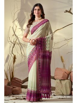 AMRUTKALA SAREES - Women Yellow Georgette Geometric Saree with Unstitched Blouse