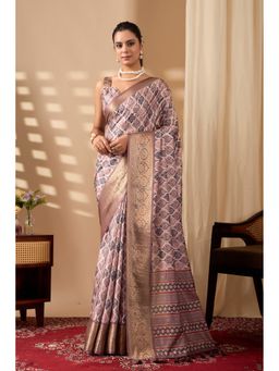 AMRUTKALA SAREES - Women Brown Silk Printed Saree with Unstitched Blouse