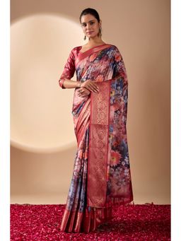 AMRUTKALA SAREES - Women Multi-Color Silk Floral Saree with Unstitched Blouse