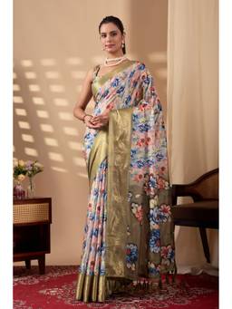 AMRUTKALA SAREES - Women Multi-Color Silk Floral Saree with Unstitched Blouse