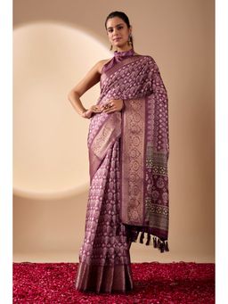 AMRUTKALA SAREES - Women Purple Silk Floral Saree with Unstitched Blouse