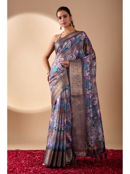 AMRUTKALA SAREES - Women Multi-Color Silk Floral Saree with Unstitched Blouse