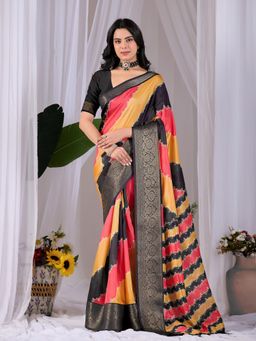 AMRUTKALA SAREES - Women Multi-Color Silk Floral Saree with Unstitched Blouse