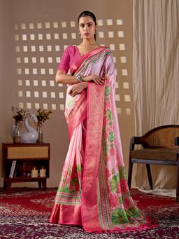 AMRUTKALA SAREES - Women Peach Silk Floral Saree with Unstitched Blouse