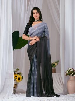 AMRUTKALA SAREES - Women Black Silk Stripes Saree with Unstitched Blouse