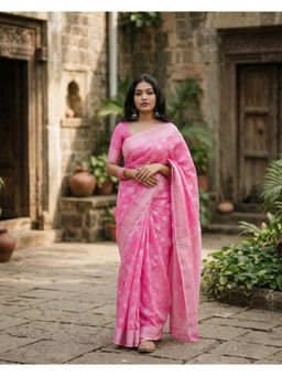 AMRUTKALA SAREES - Pink Designer Cotton Silk Kanjivaram Woven Saree with Unstitched Blouse