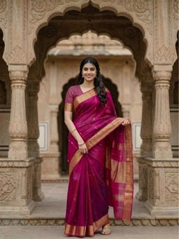AMRUTKALA SAREES - Pink Designer Cotton Silk Kanjivaram Woven Saree with Unstitched Blouse