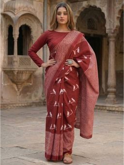 AMRUTKALA SAREES - Maroon Designer Cotton Silk Kanjivaram Woven Saree with Unstitched Blouse