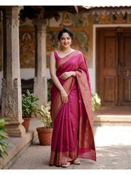 AMRUTKALA SAREES - Pink Designer Banarasi Silk Kanjivaram Woven Saree with Unstitched Blouse