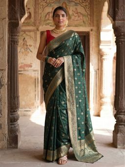 AMRUTKALA SAREES - Green Designer Banarasi Silk Kanjivaram Woven Saree with Unstitched Blouse