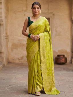 AMRUTKALA SAREES - Green Designer Banarasi Silk Kanjivaram Woven Saree with Unstitched Blouse